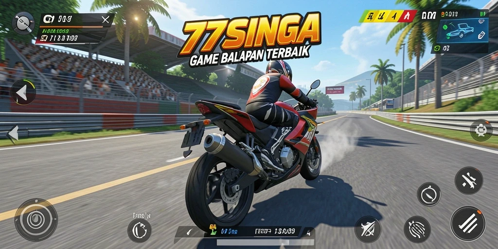Screenshot 77SINGA menampilkan aksi balapan motor yang mendebarkan.