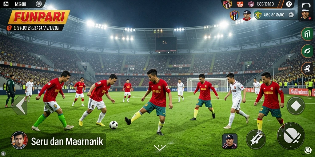 Tampilan gameplay menarik dari FUNPARI yang menampilkan aksi sepak bola.