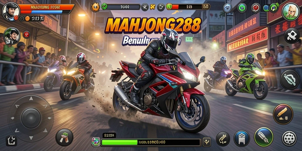 Tampilan gameplay seru di balapan motor MAHJONG288.