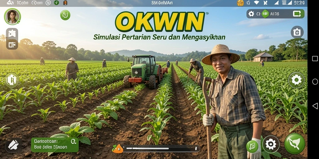 Tangkapan layar gameplay OKWIN yang menampilkan kebun yang subur.
